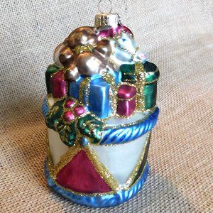 VTG Krebs Lauscha Horse on Drum Christmas Ornament Hand Blown Glass Germany